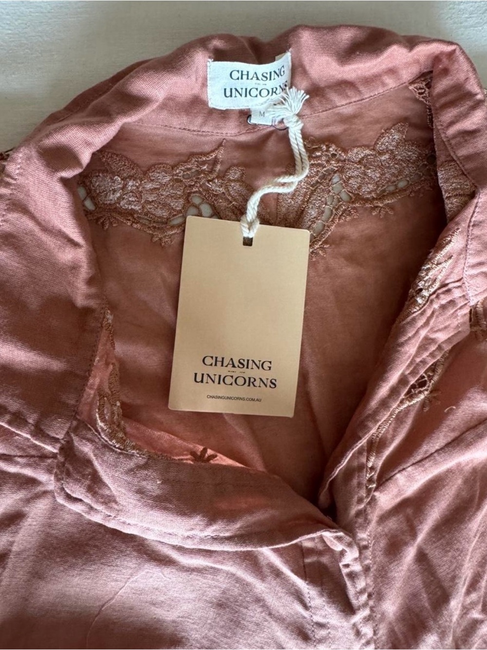- trade Chasing Unicorns Rose-Mauve Embroidered Tie-Waist Mini Dress - Picture 2 of 4